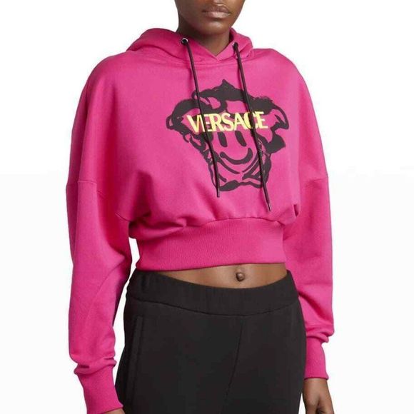 Versace Tops - SOLD Versace Smiley Medusa Logo Cropped Hoodie sz 46 10 US Fuschia